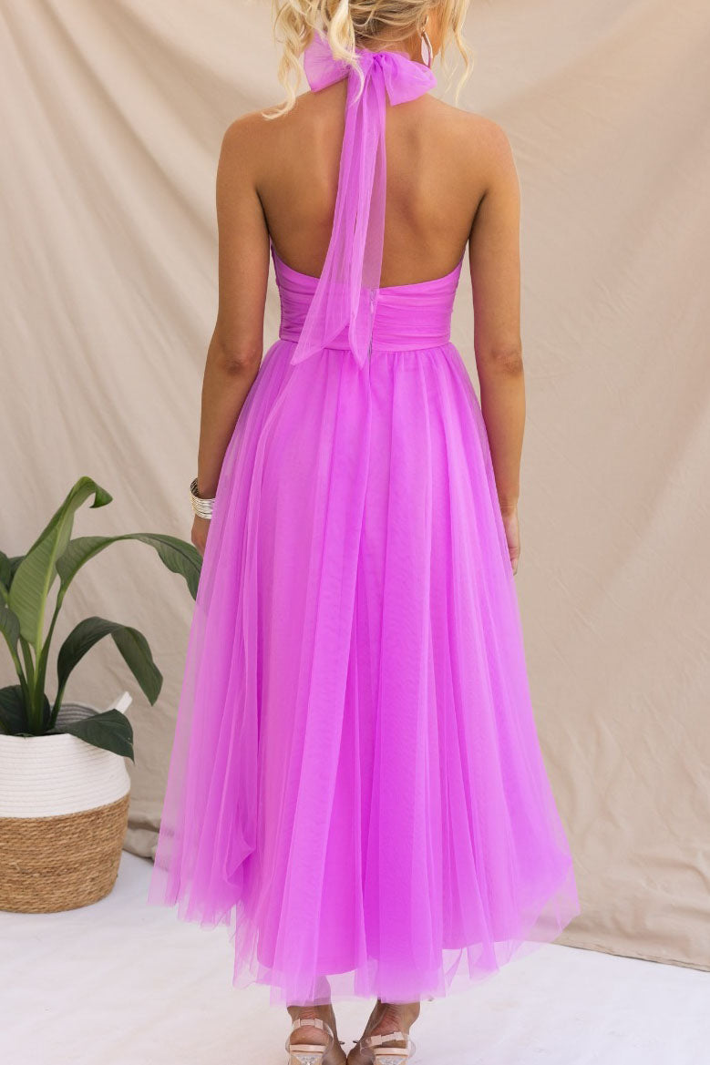 LM | Crochet maxi dress with open back and high neckline