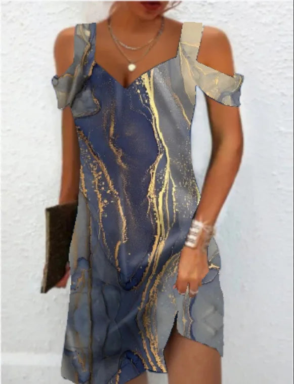 LM | Fashion Party Dress for Women Summer Elegant Floral Printed Vintage Dress Casual Lady A-Line Dress
