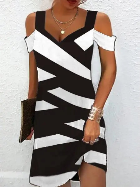 LM | Fashion Party Dress for Women Summer Elegant Floral Printed Vintage Dress Casual Lady A-Line Dress