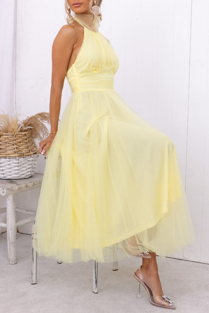 LM | Crochet maxi dress with open back and high neckline