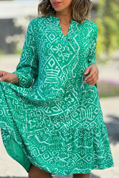 TS | Eliana - Casual dresses with cute geometric print and buttons, V-neckline and cake skirt
