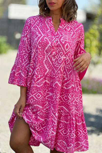 TS | Eliana - Casual dresses with cute geometric print and buttons, V-neckline and cake skirt