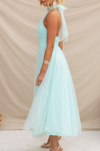 LM | Crochet maxi dress with open back and high neckline