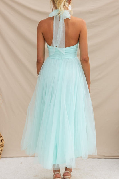 LM | Crochet maxi dress with open back and high neckline