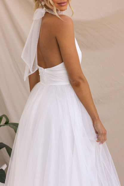 LM | Crochet maxi dress with open back and high neckline