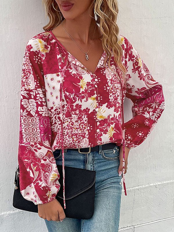 LM | Women's Woven Paisley Balloon Sleeve Shirt