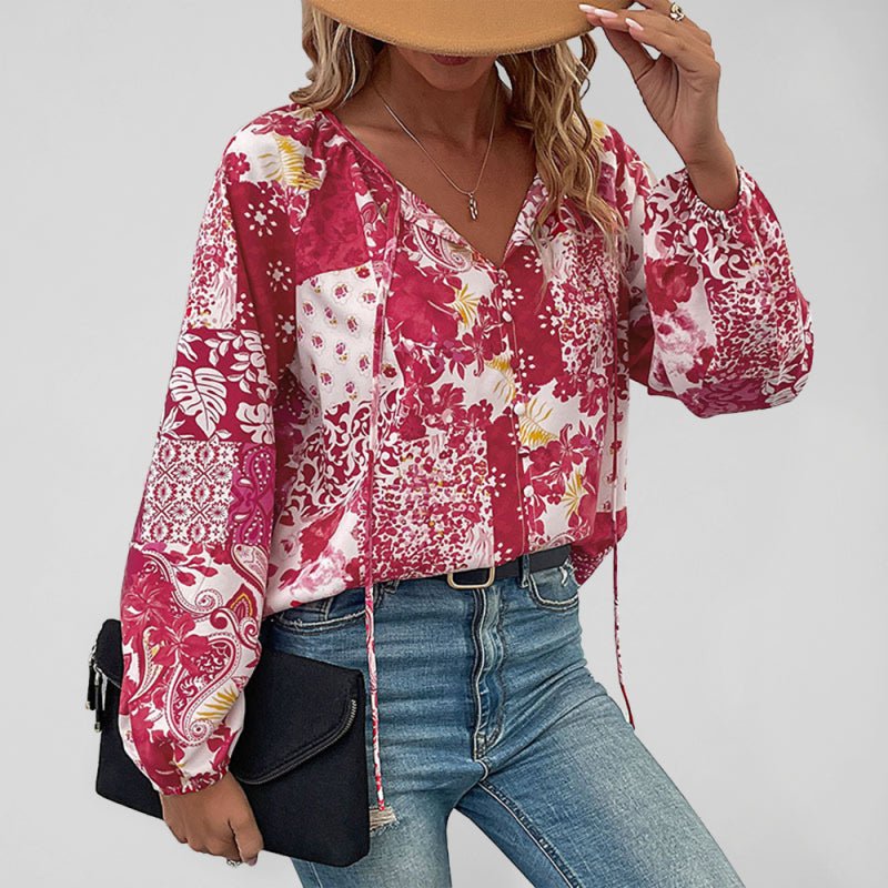 LM | Women's Woven Paisley Balloon Sleeve Shirt