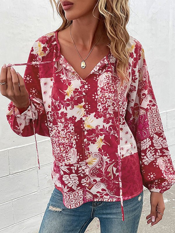 LM | Women's Woven Paisley Balloon Sleeve Shirt