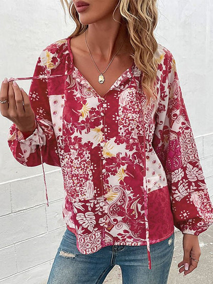 LM | Women's Woven Paisley Balloon Sleeve Shirt